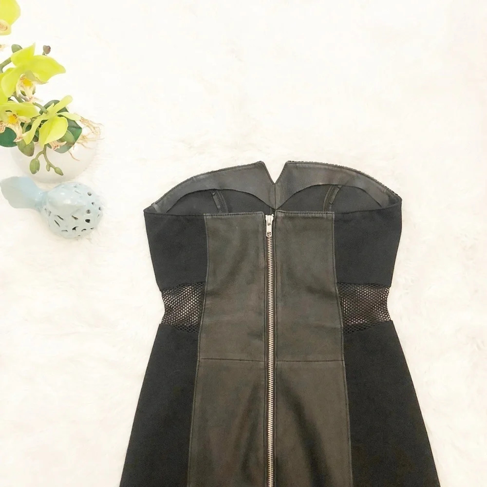 Veda | Black Leather Mesh Cutout Dress (Strapless) - Picture 6 of 8